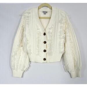 Habitual Kid Girls Cable Knit Cardigan Sweater with fringe detail - SZ 10 White